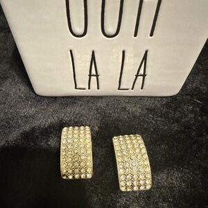 Vintage Ellen Designs Gold-Tone Rhinestone Clip-on Earrings